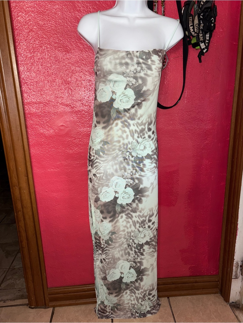 Mint Floral Leopard Print Slip Dress